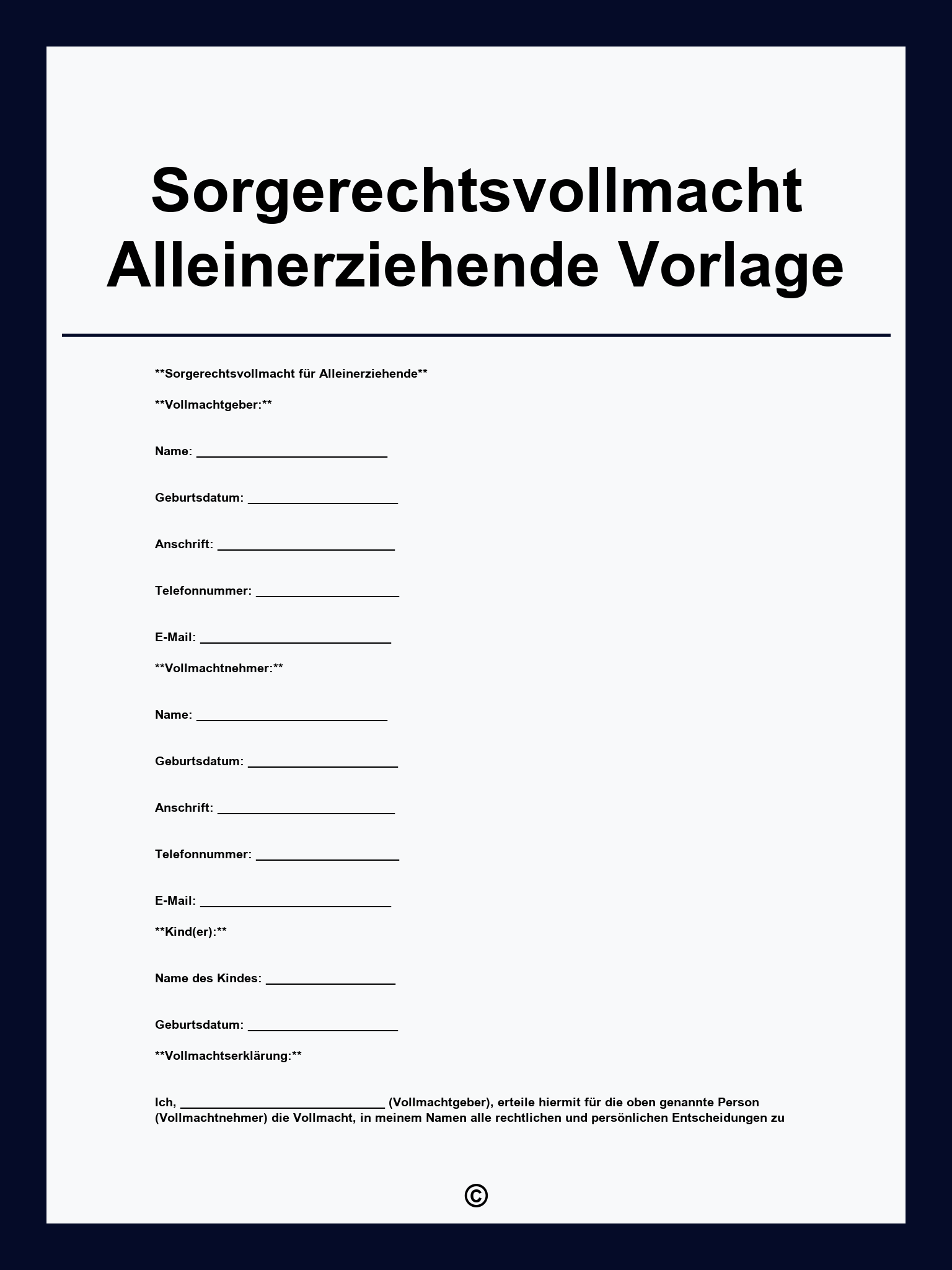 Sorgerechtsvollmacht Alleinerziehende Vorlage