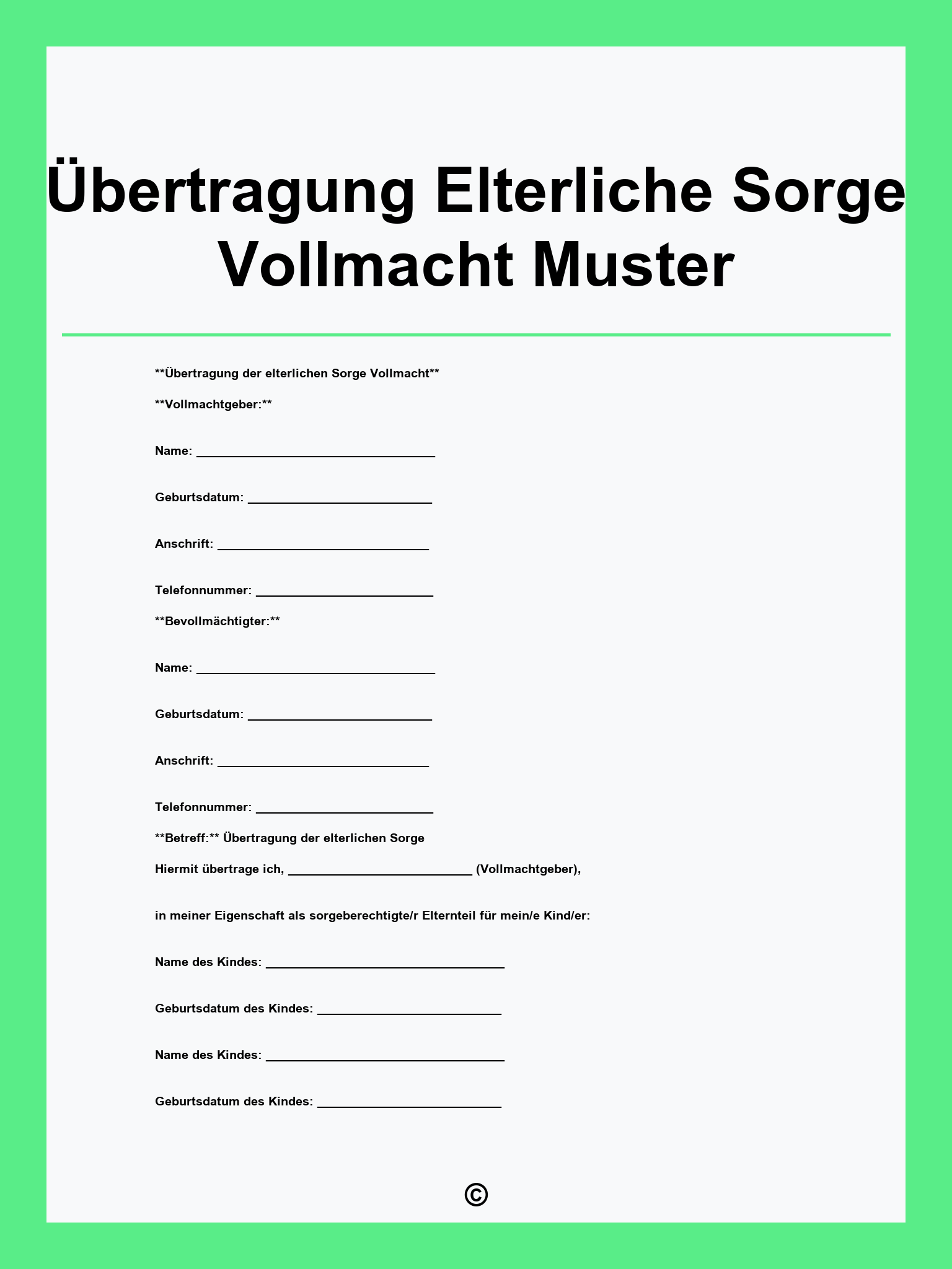 Übertragung Elterliche Sorge Vollmacht Muster