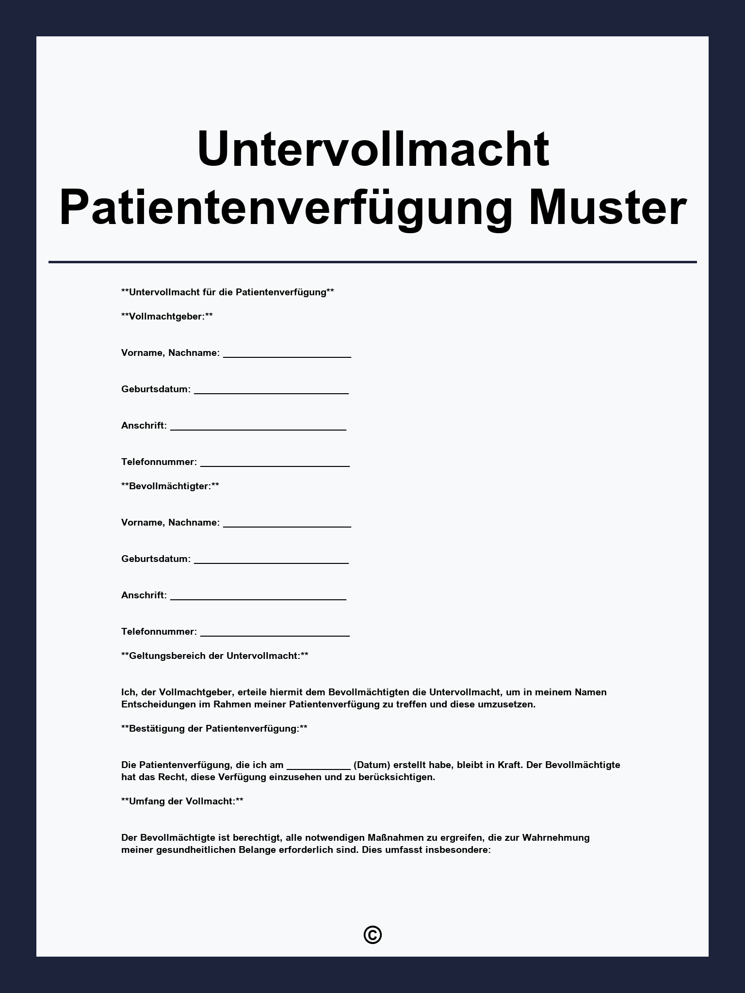 Untervollmacht Patientenverfügung Muster