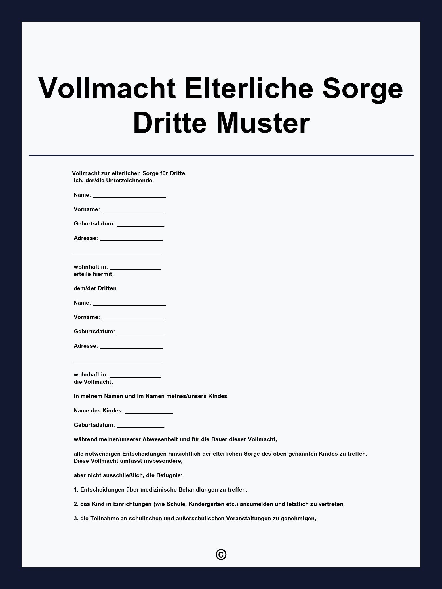 Vollmacht Elterliche Sorge Dritte Muster