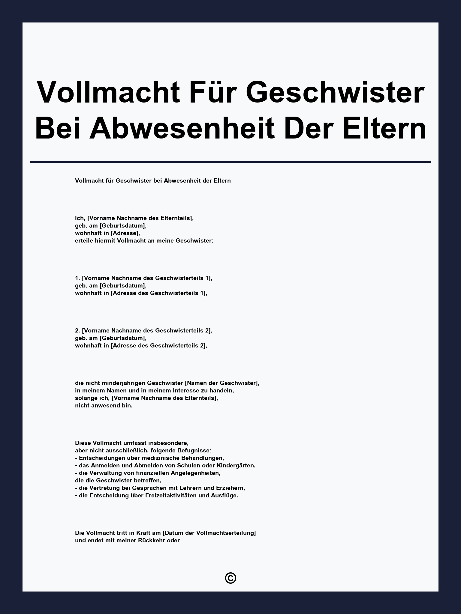 Vollmacht Für Geschwister Bei Abwesenheit Der Eltern