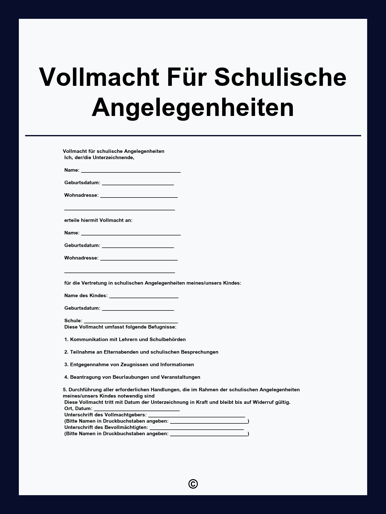 Vollmacht Für Schulische Angelegenheiten