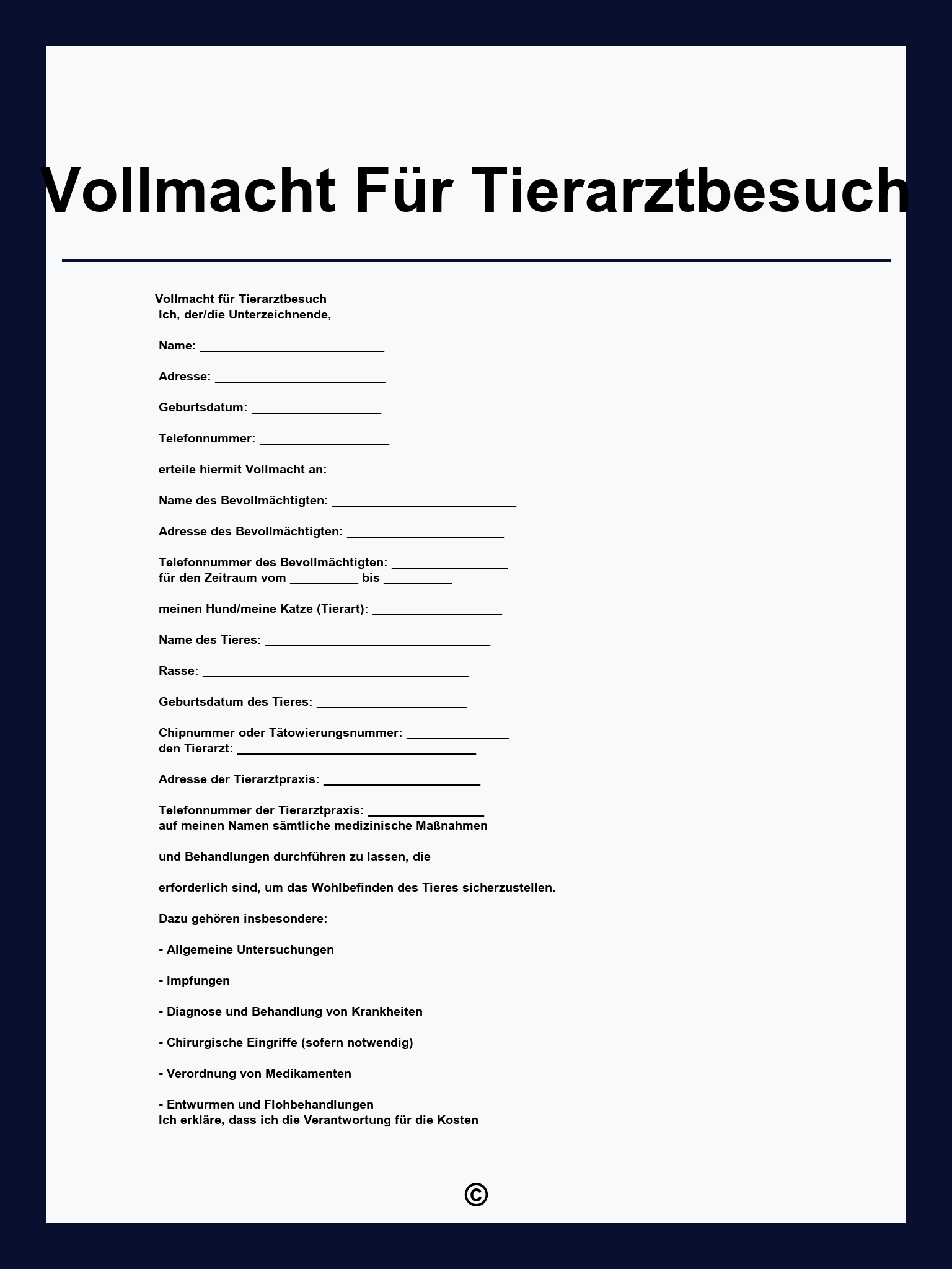 Vollmacht Für Tierarztbesuch
