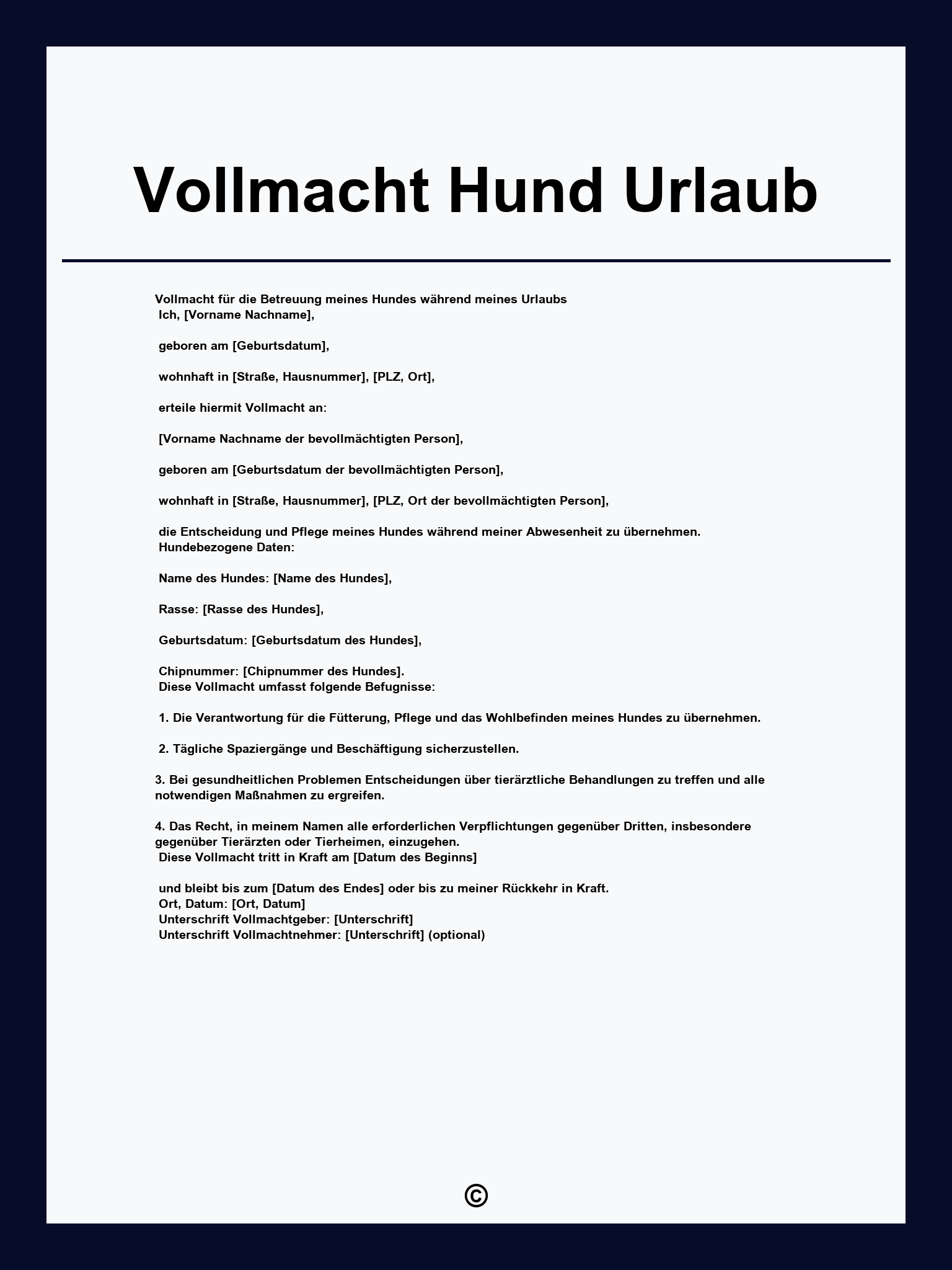 Vollmacht Hund Urlaub