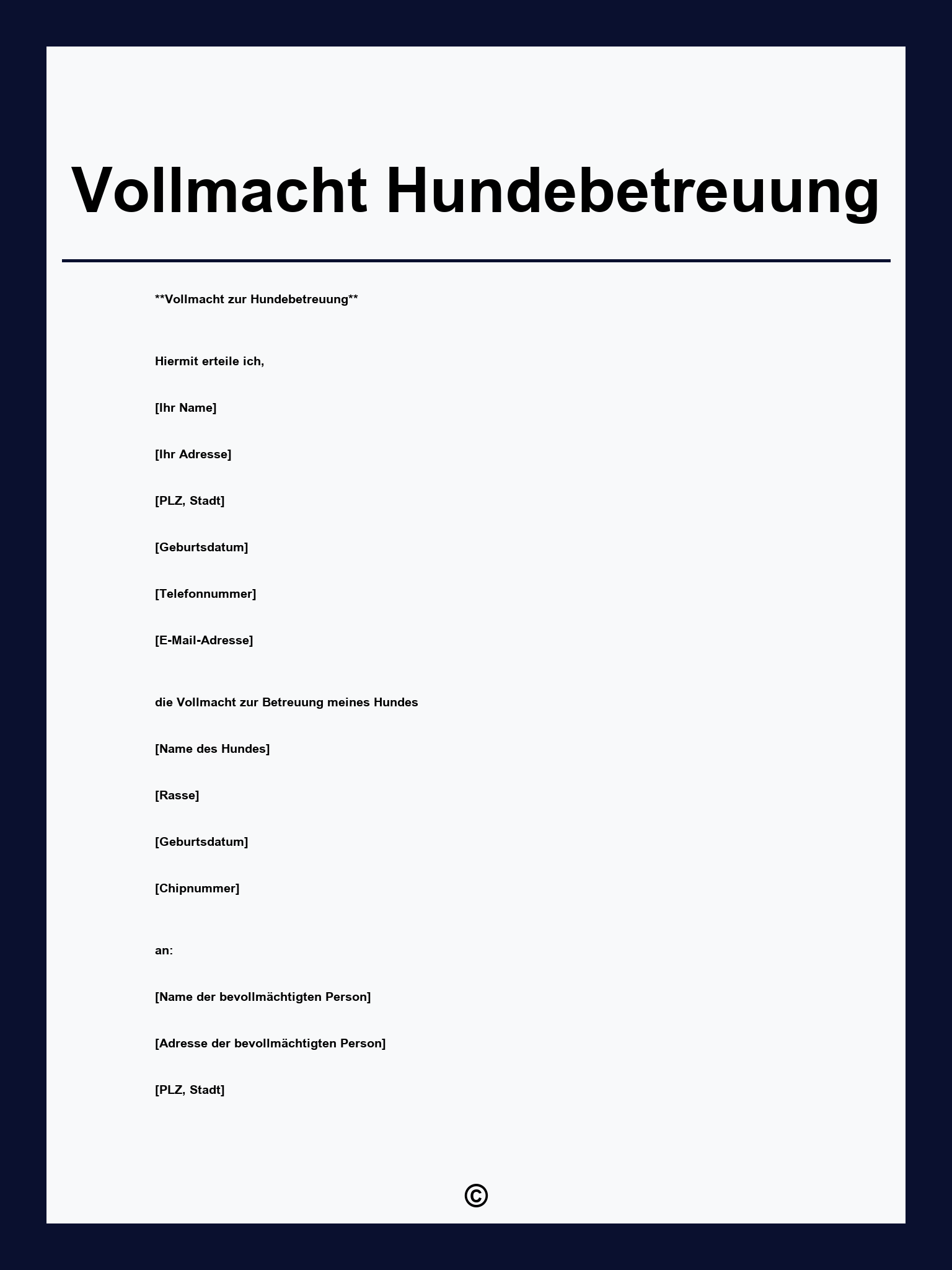 Vollmacht Hundebetreuung