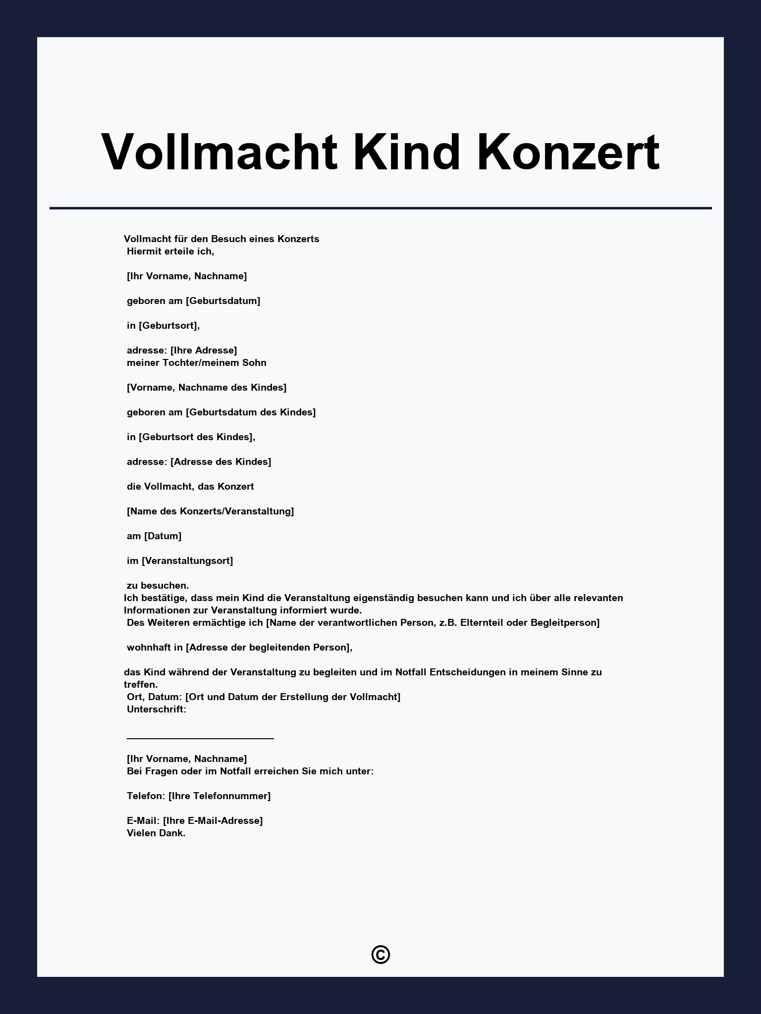 Vollmacht Kind Konzert
