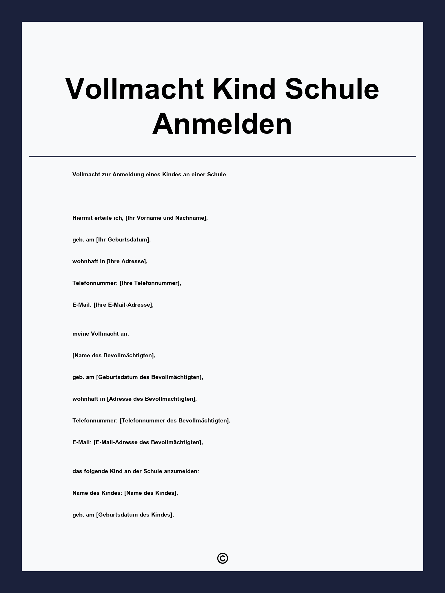 Vollmacht Kind Schule Anmelden