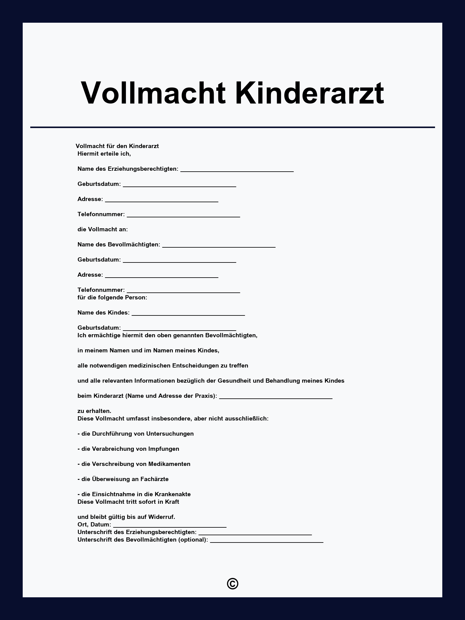 Vollmacht Kinderarzt