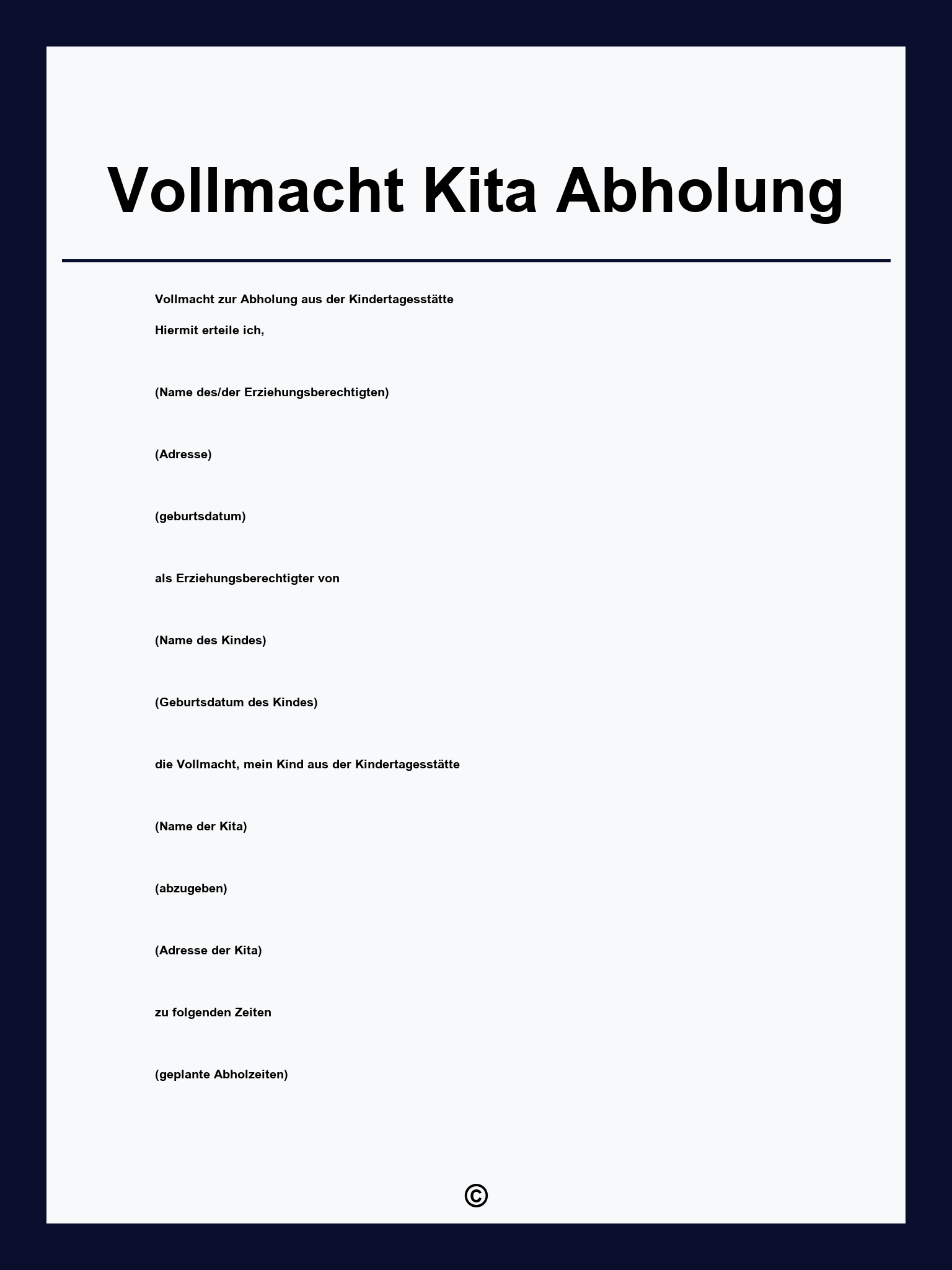 Vollmacht Kita Abholung