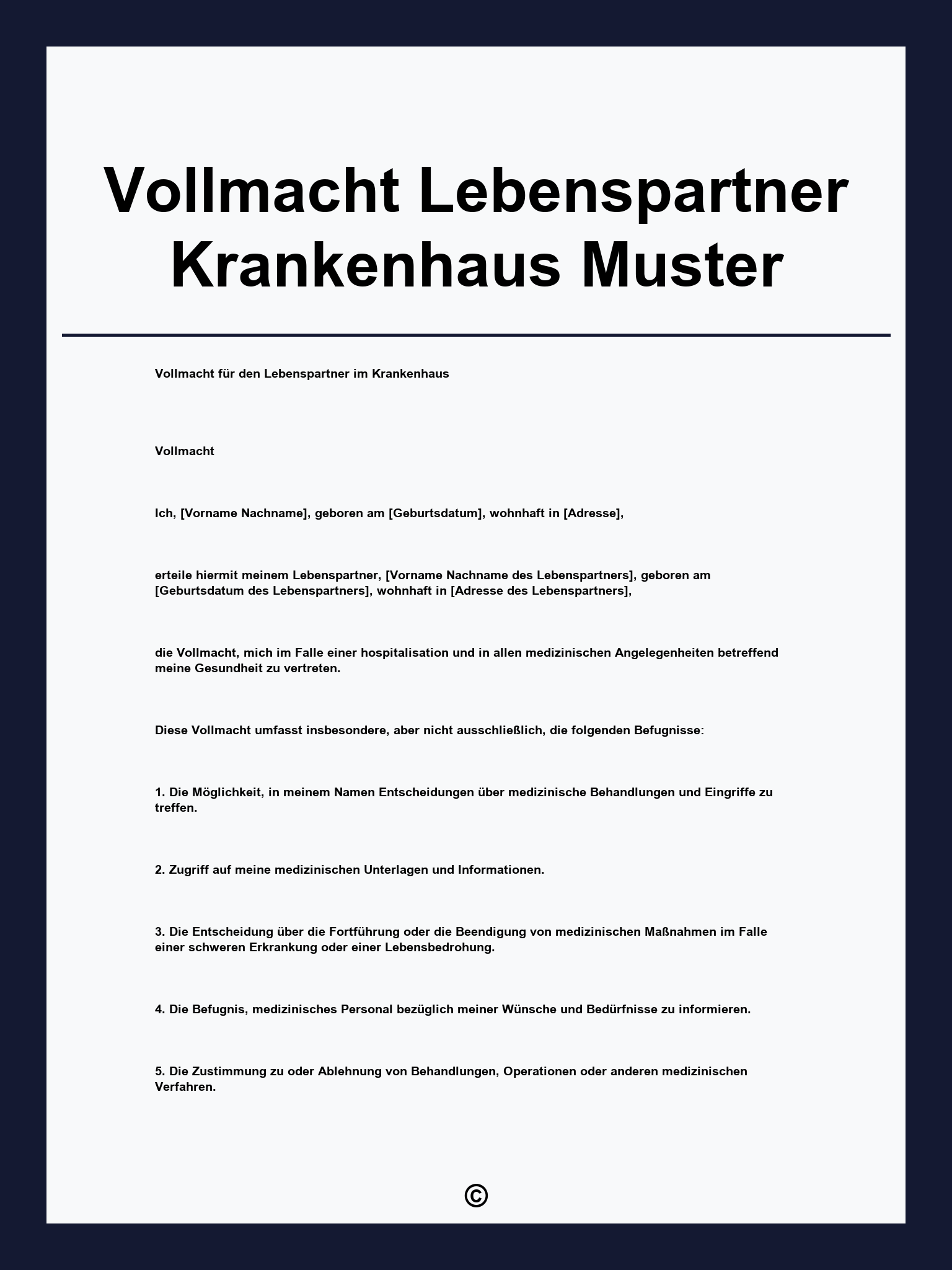 Vollmacht Lebenspartner Krankenhaus Muster