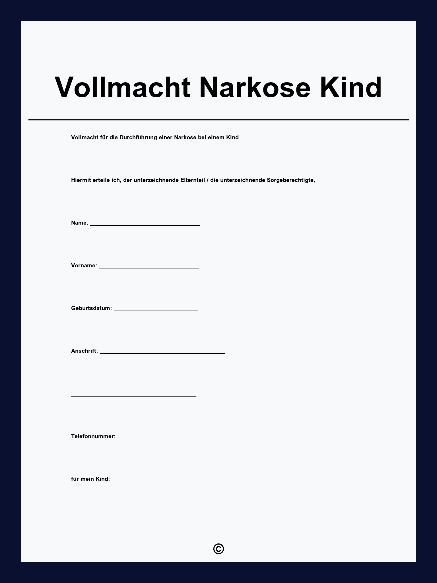 Vollmacht Narkose Kind