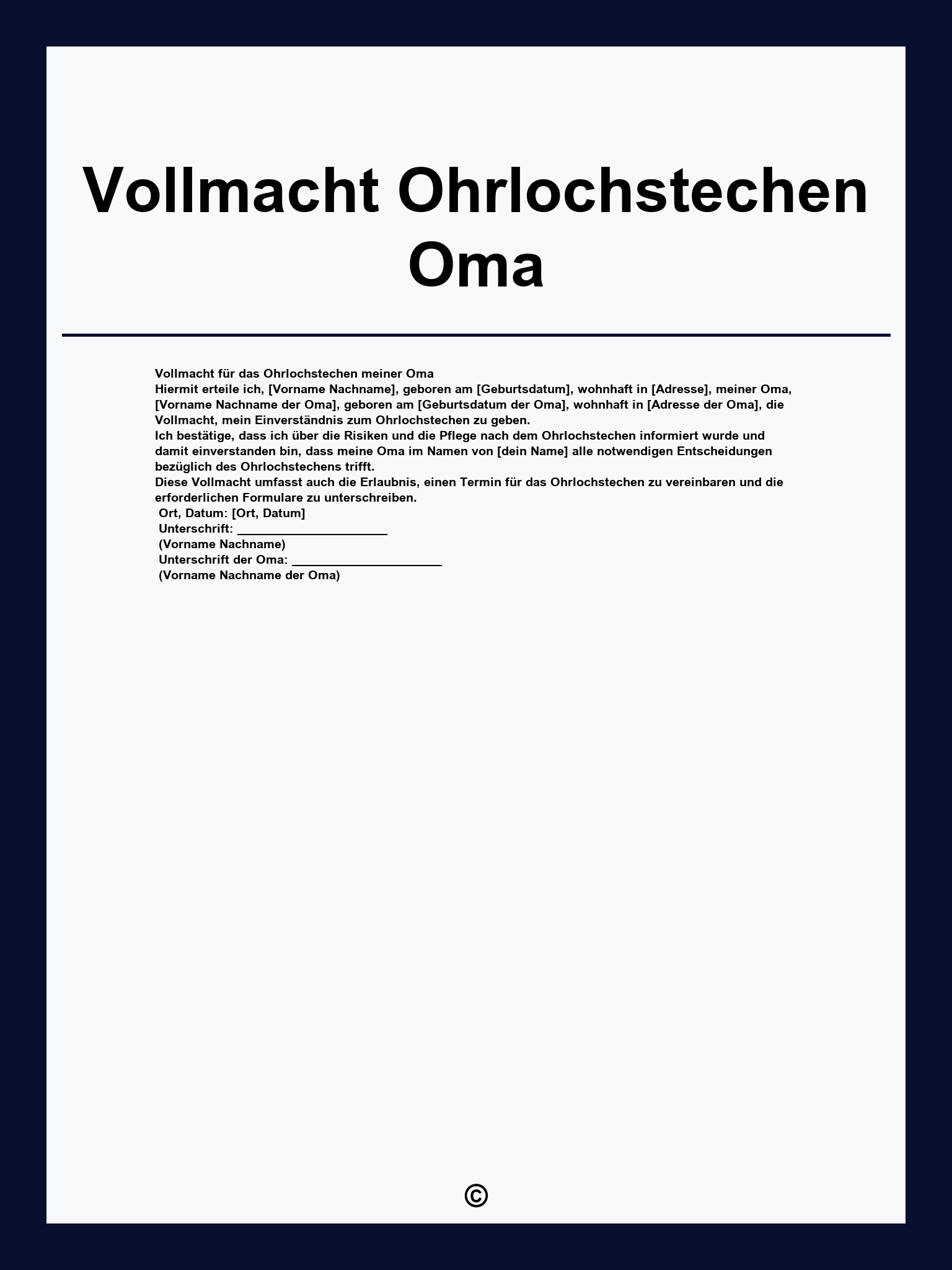 Vollmacht Ohrlochstechen Oma