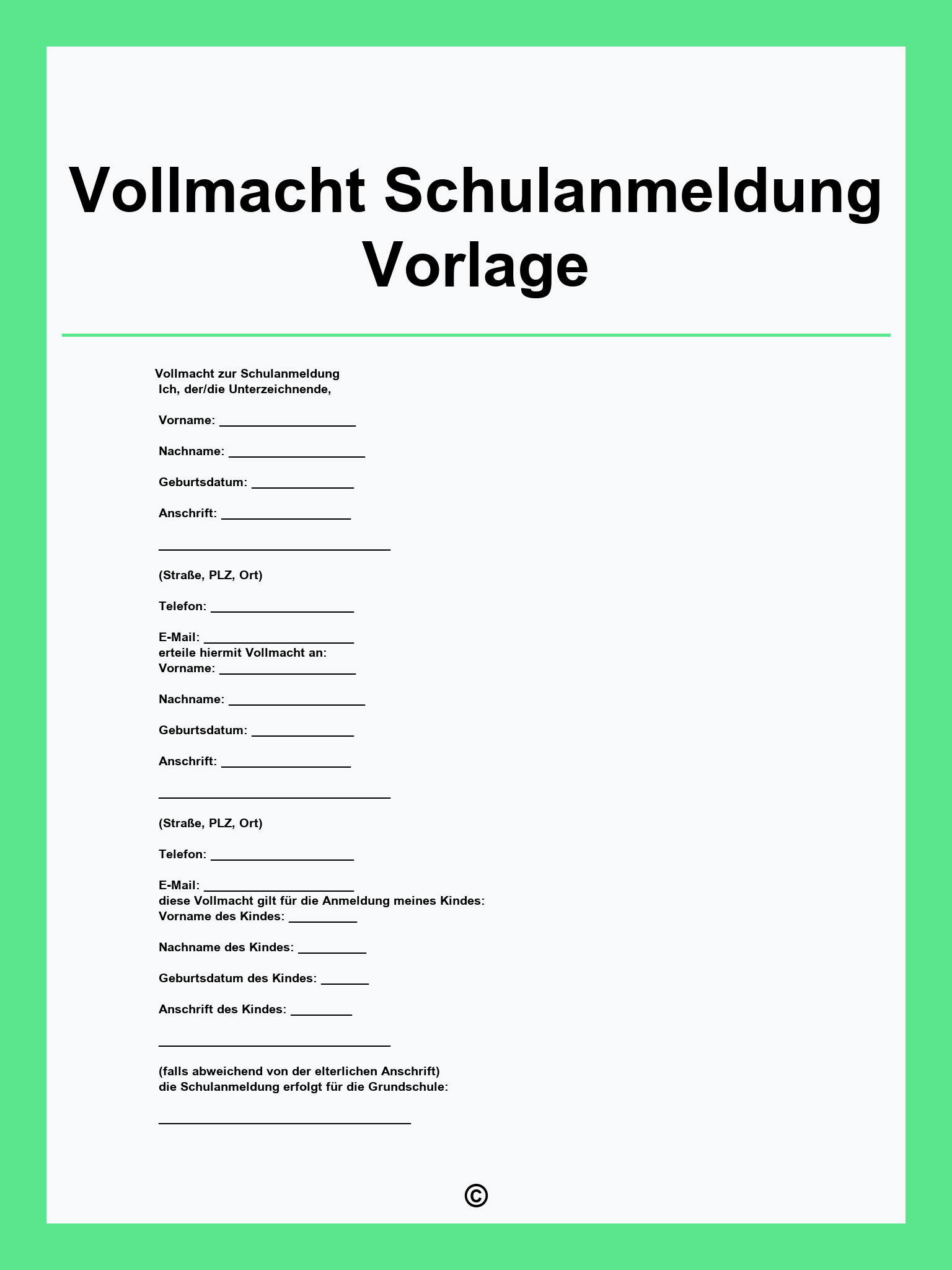 Vollmacht Schulanmeldung Vorlage