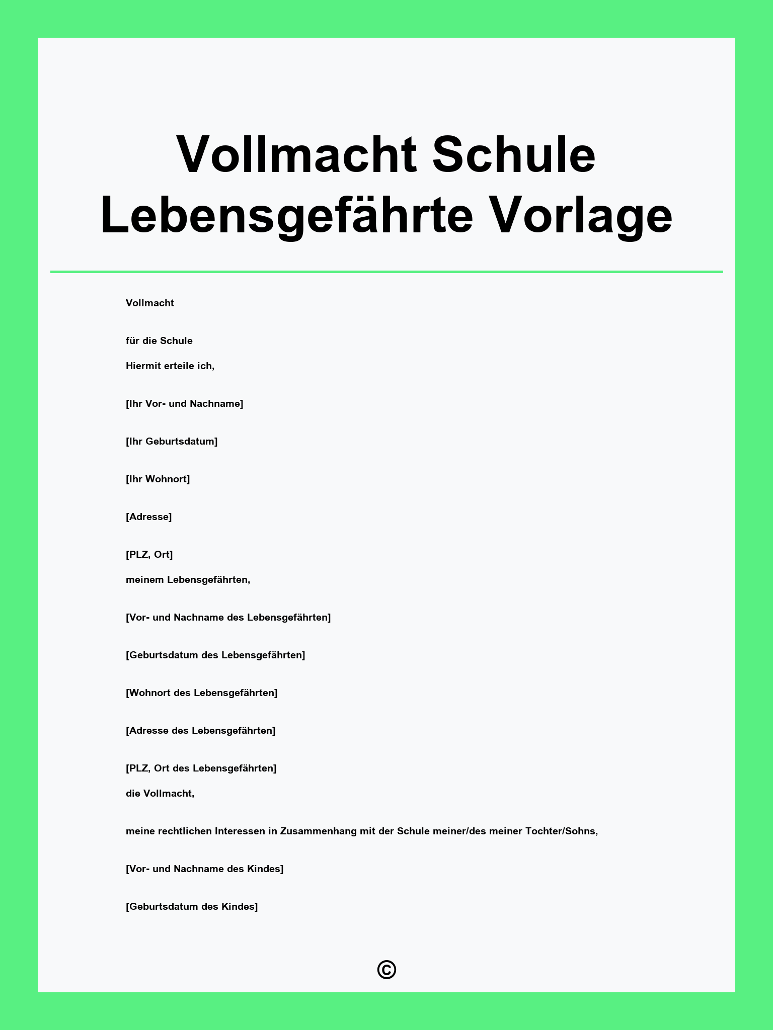 Vollmacht Schule Lebensgefährte Vorlage