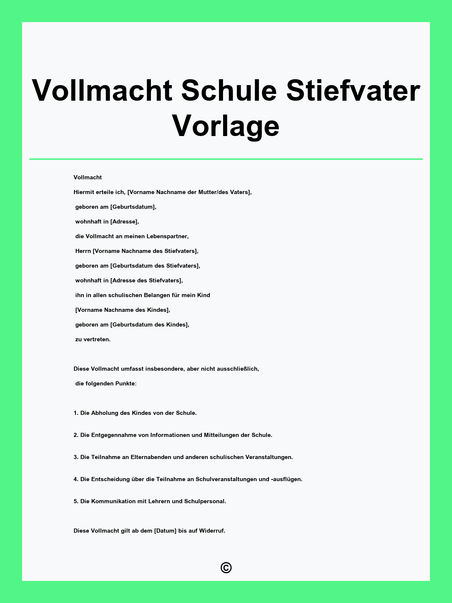 Vollmacht Schule Stiefvater Vorlage