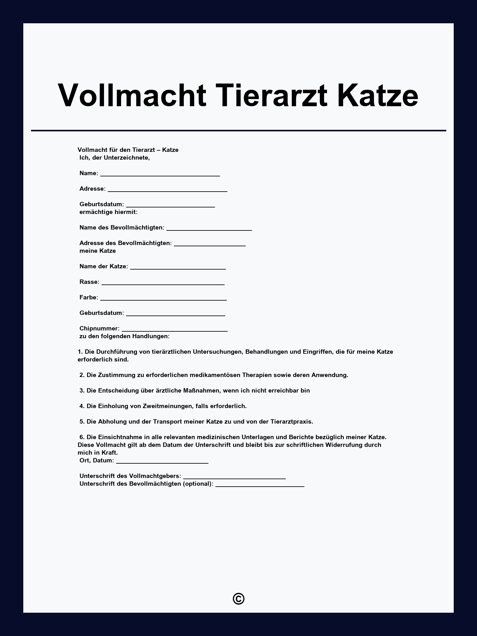 Vollmacht Tierarzt Katze