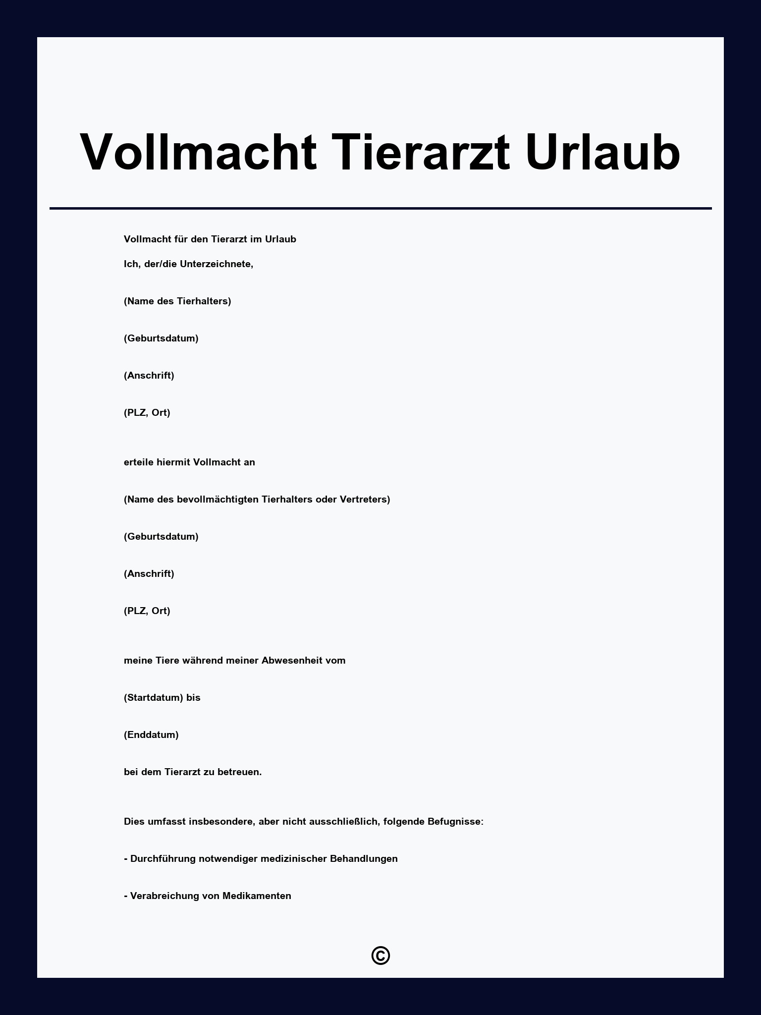 Vollmacht Tierarzt Urlaub